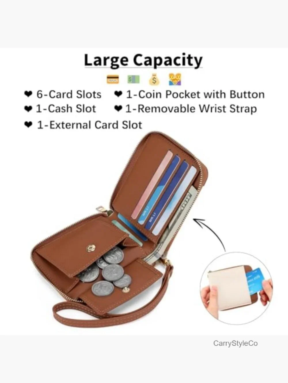 RFID Blocking Zip Around Wristlet Wallet Vegan Leather Card Holder